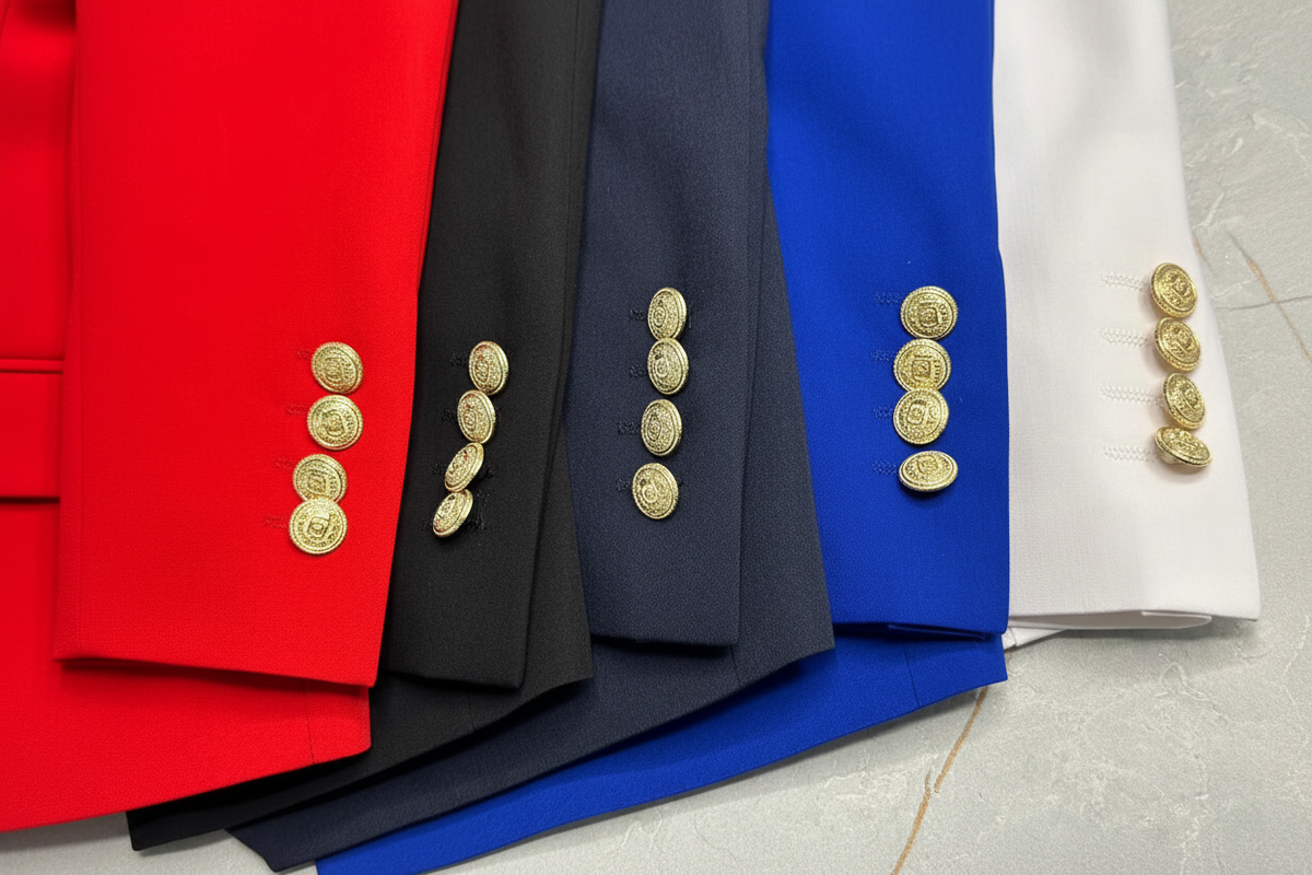 Gold button details on blazer sleeves