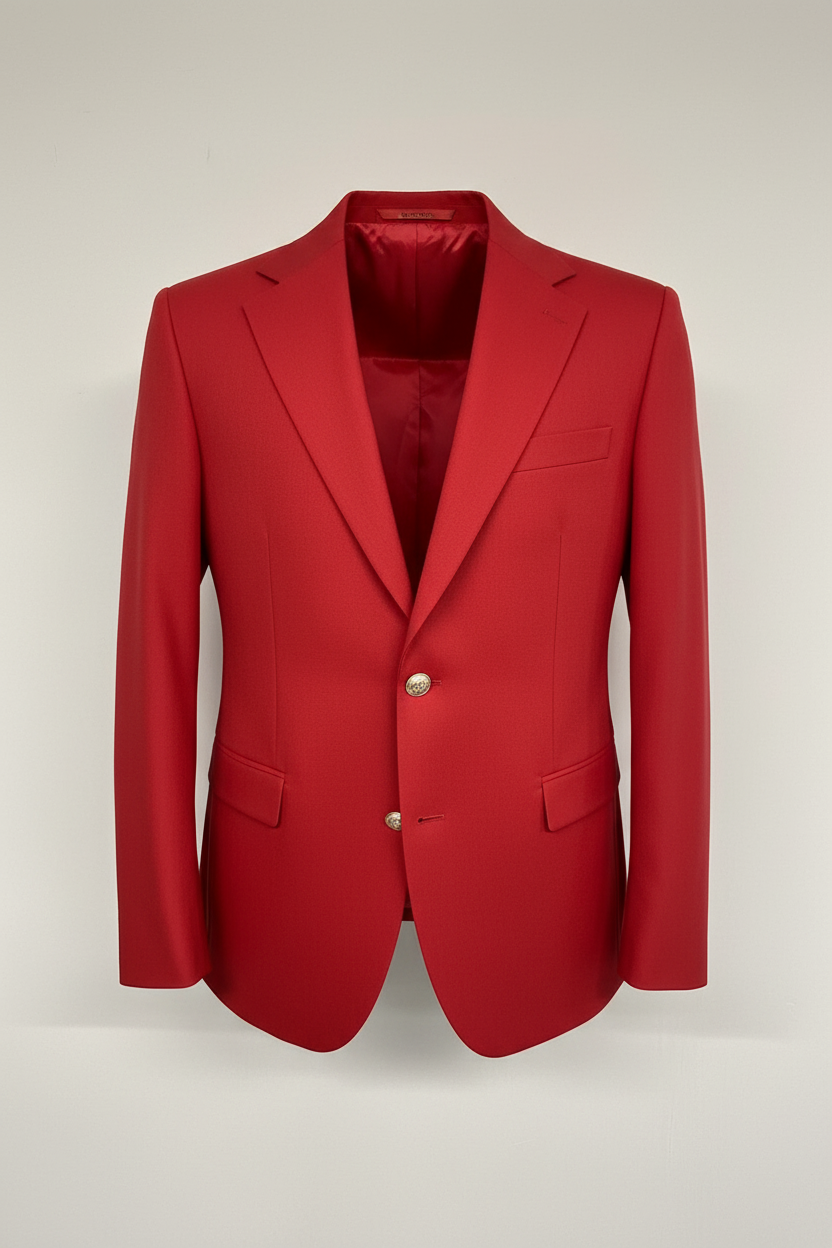Vivid red two-button blazer, no model